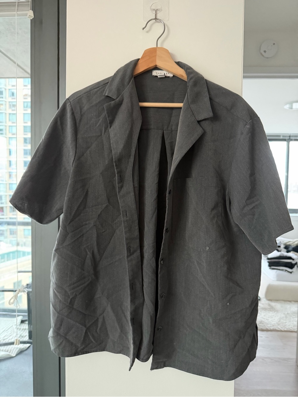 Topshop Men's Short-Sleeve Shirt Jacket in Charcoal